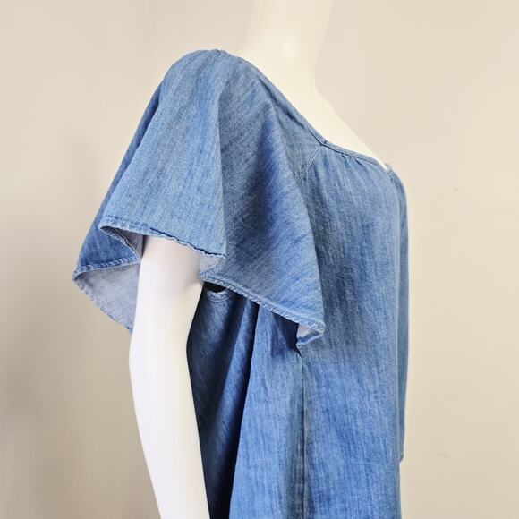 Old Navy Flutter Sleeve Top Size XL Chambray Jean Blue Tie Back Womens NWT - Picture 4 of 7